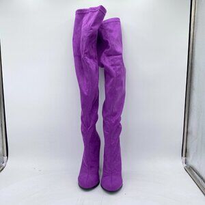 Purple Women Over The Knee Chunky High Heels Stretch Thigh High Long Boot